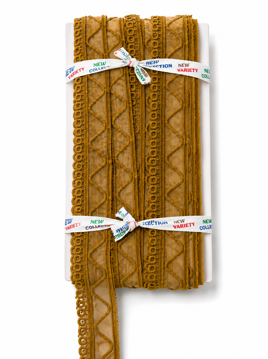 Mustard Gold Embroidered Lace Trim – Decorative Eyelet Mesh Border for Sewing & Craft Projects