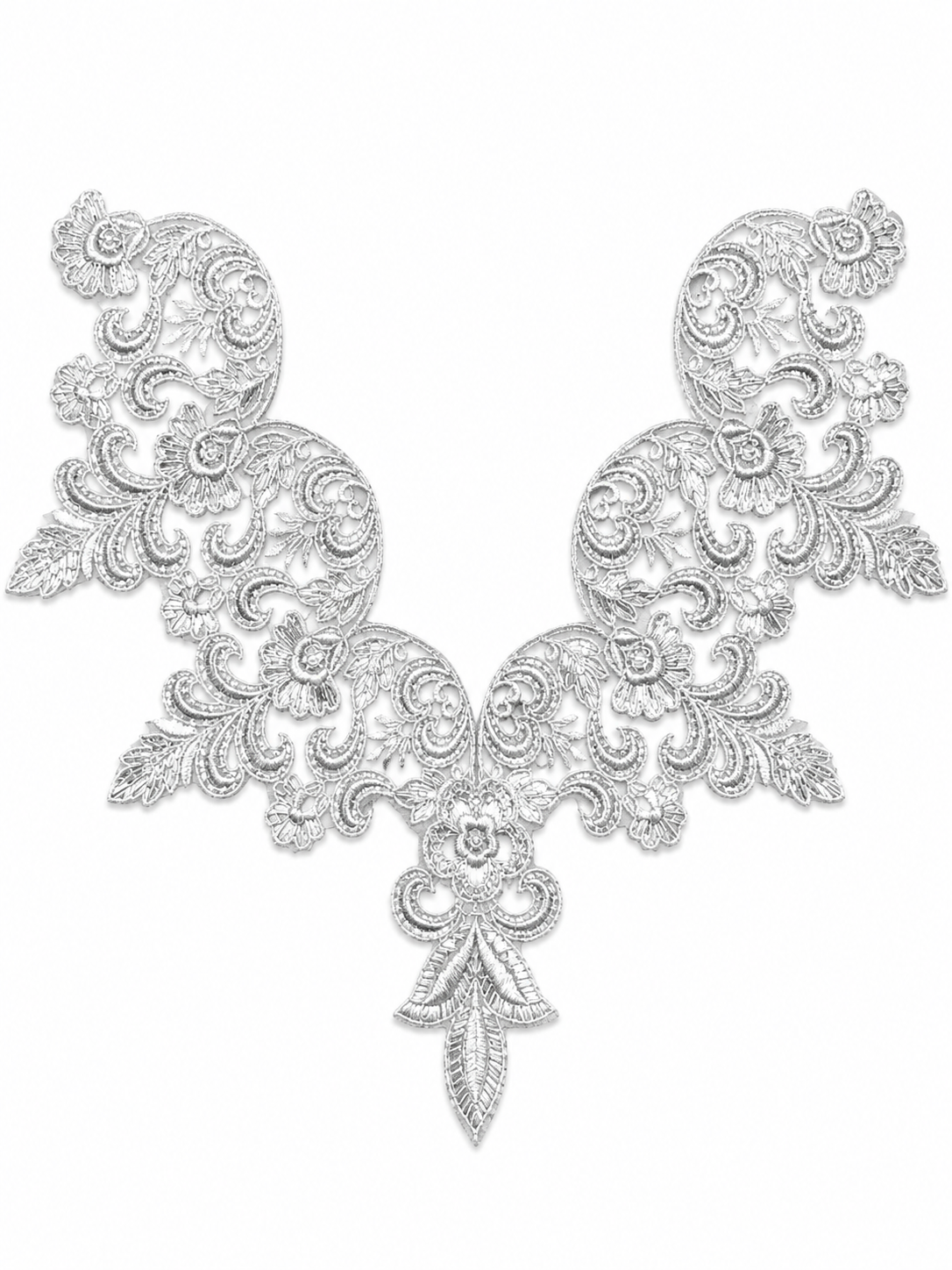 White Floral Lace Neck Appliqué – Embroidered V-Neck Sew-On Patch for Kurtis, Blouses & Dresses