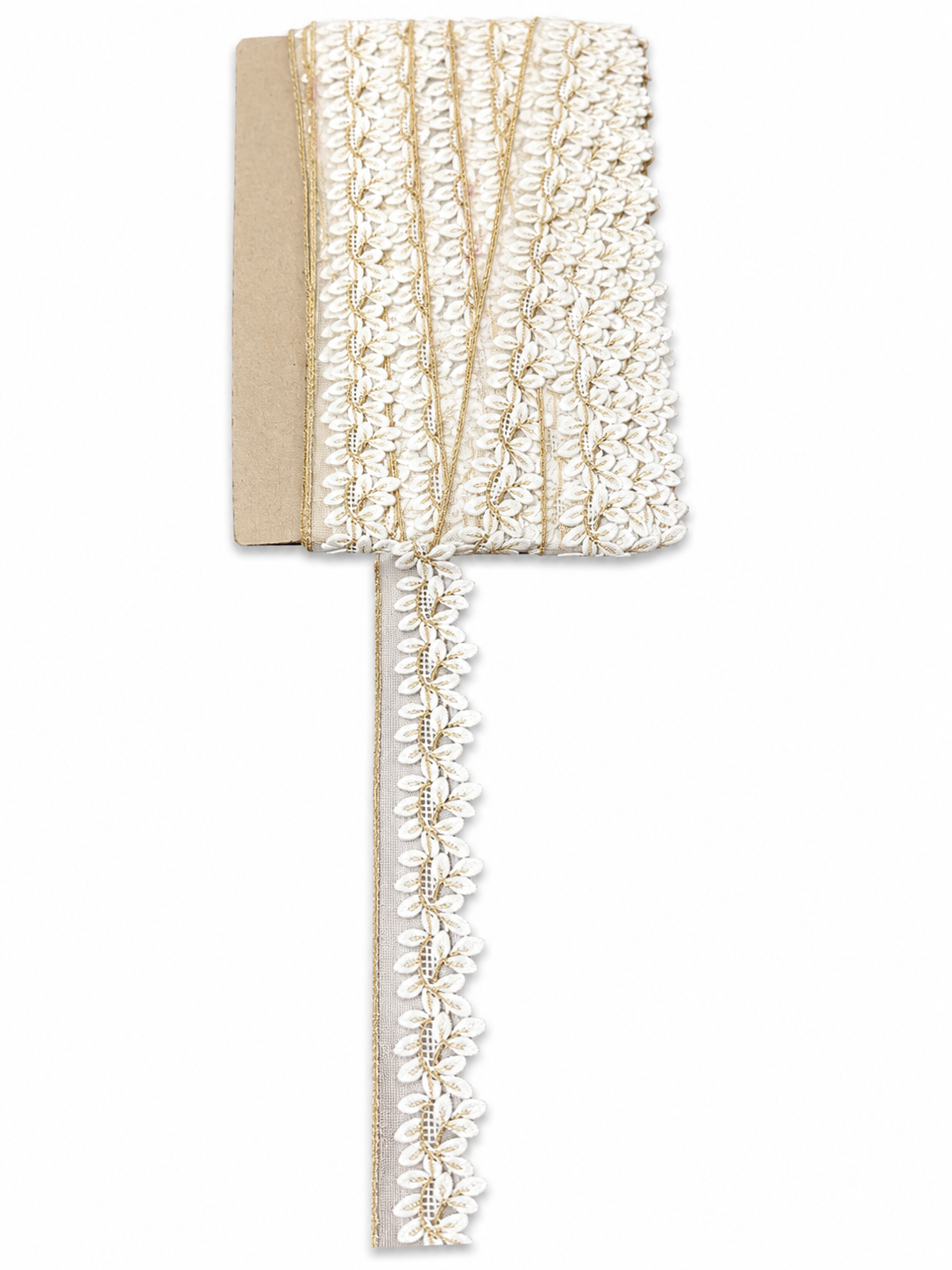 White & Gold Floral Embroidered Lace Trim