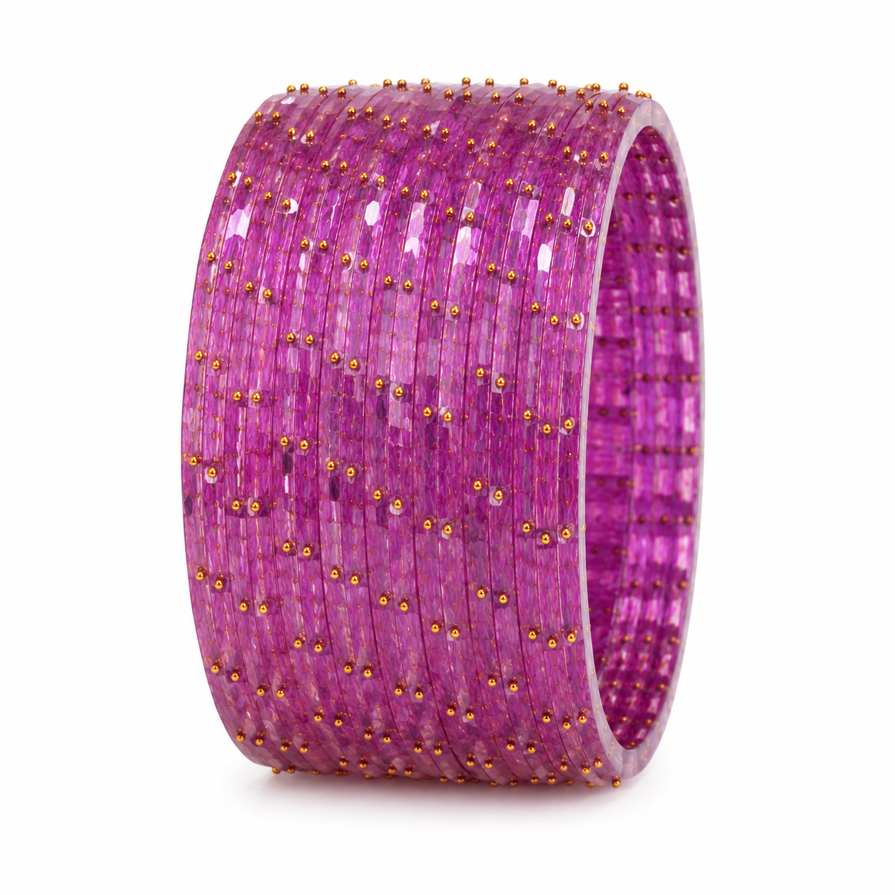 Light Purple Crystal Bangles Set (12 Bangles) with Gold Stud Detailing | Traditional Ethnic Bangles for Women