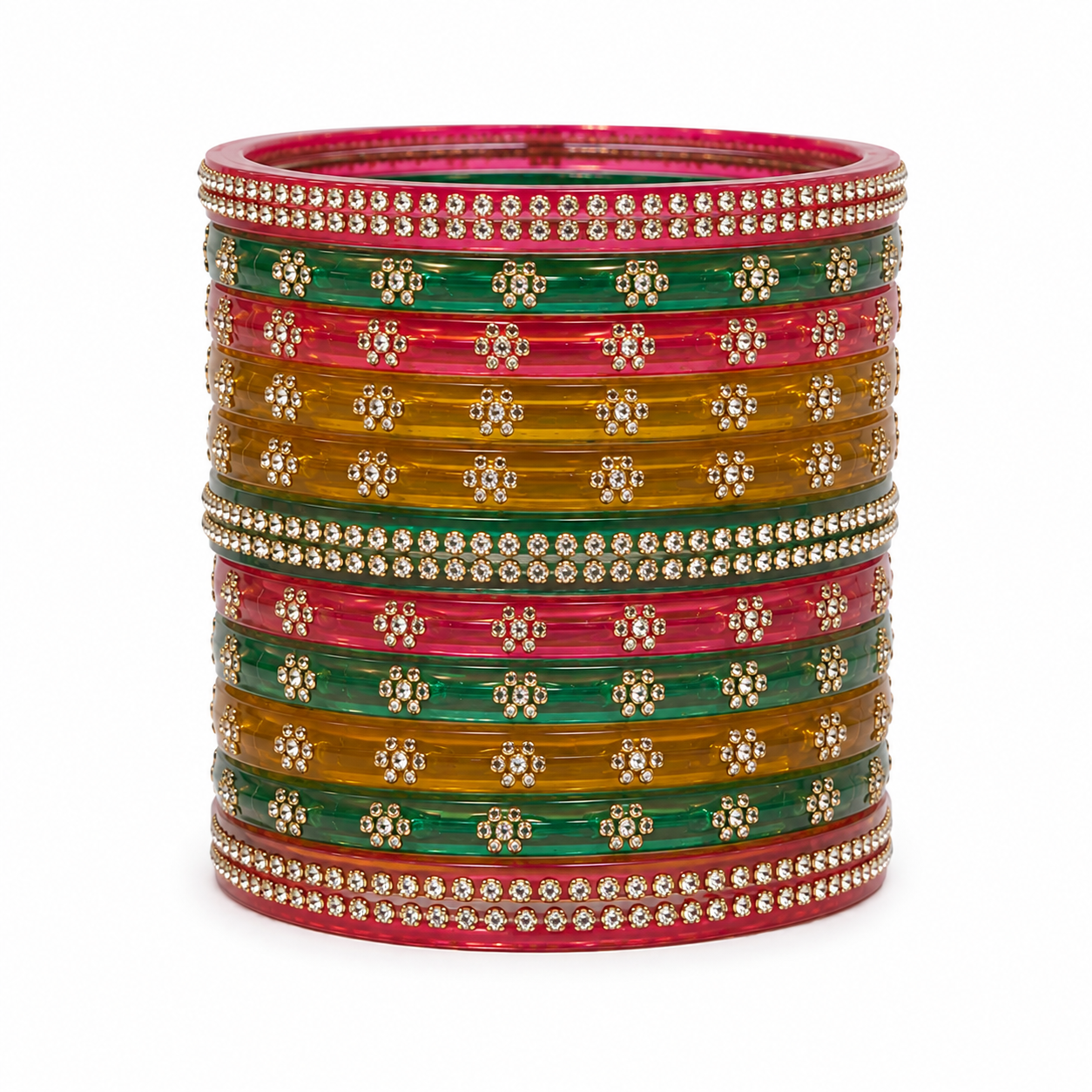 Multicolor Crystal Stonework Bangle Set – Complete Set