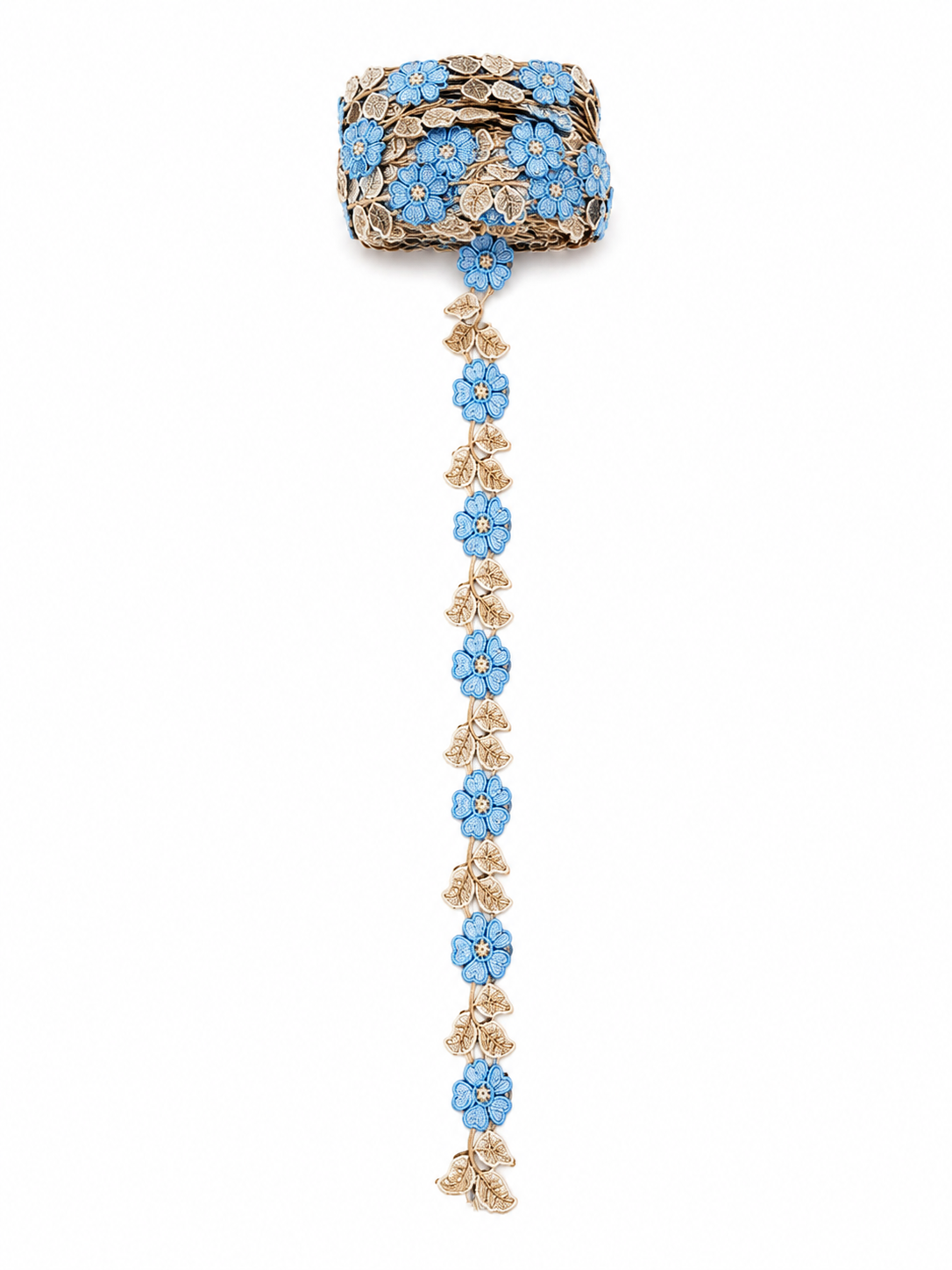 Blue Floral Embroidered Lace Trim – Decorative Flower Border | Sold by the Meter