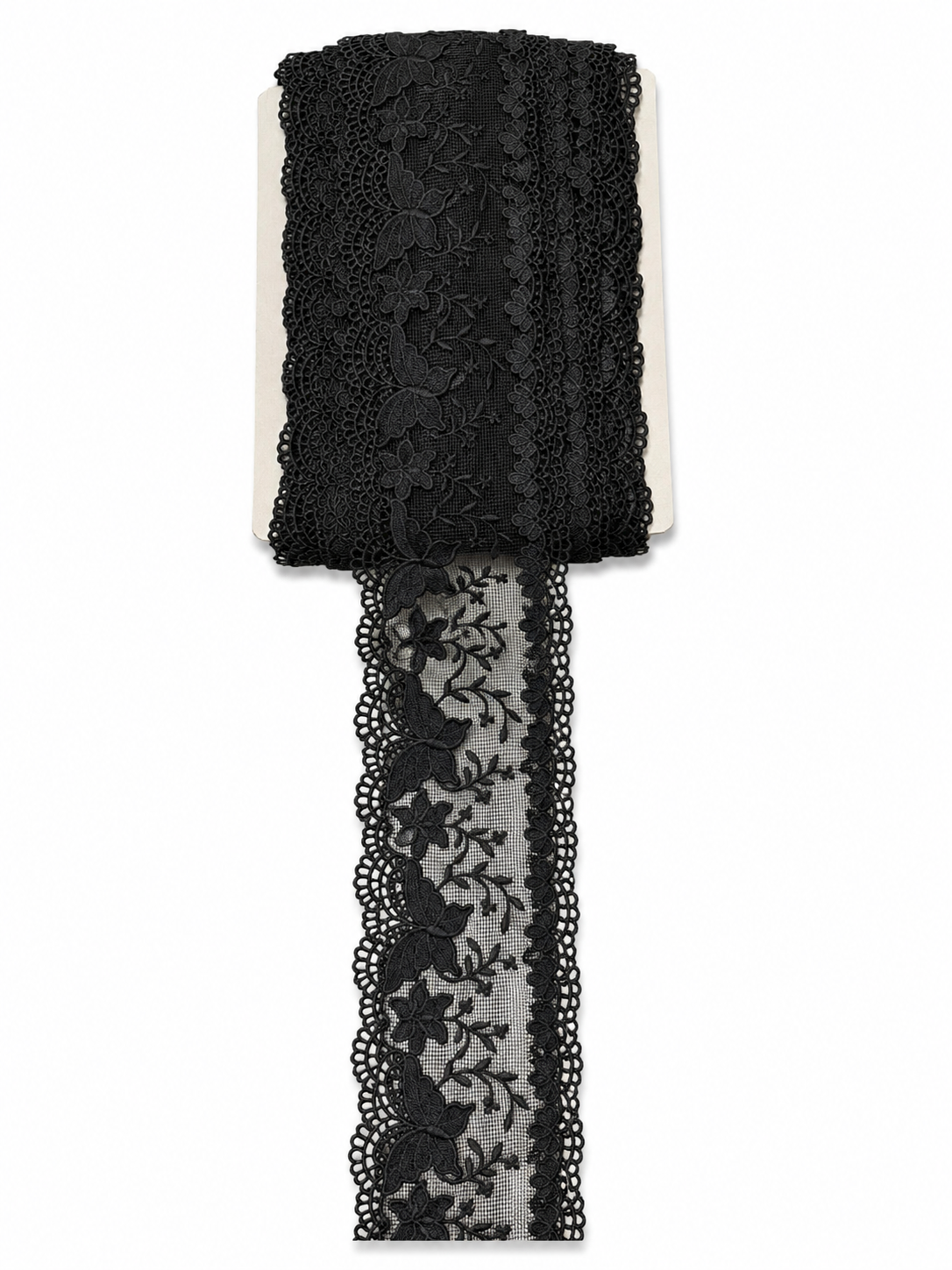 Premium Black Floral Embroidered Mesh Lace Border – Decorative Trim (Sold by the Meter)