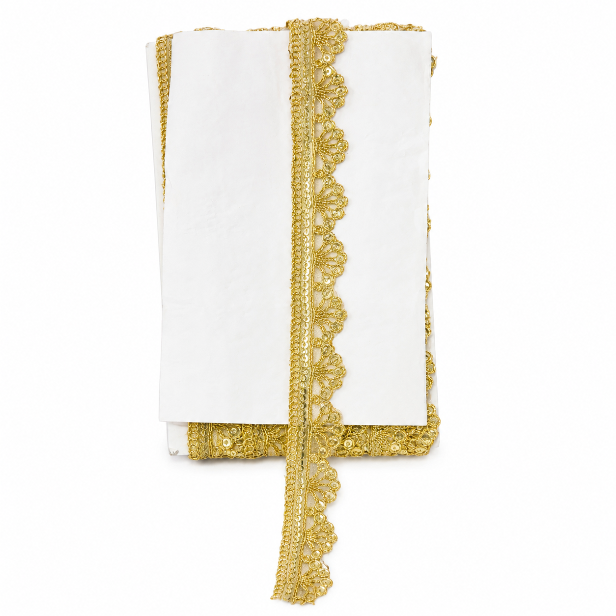 Golden Decorative Scalloped Lace Trim – Elegant Border Lace for Saree, Dupatta & Craft