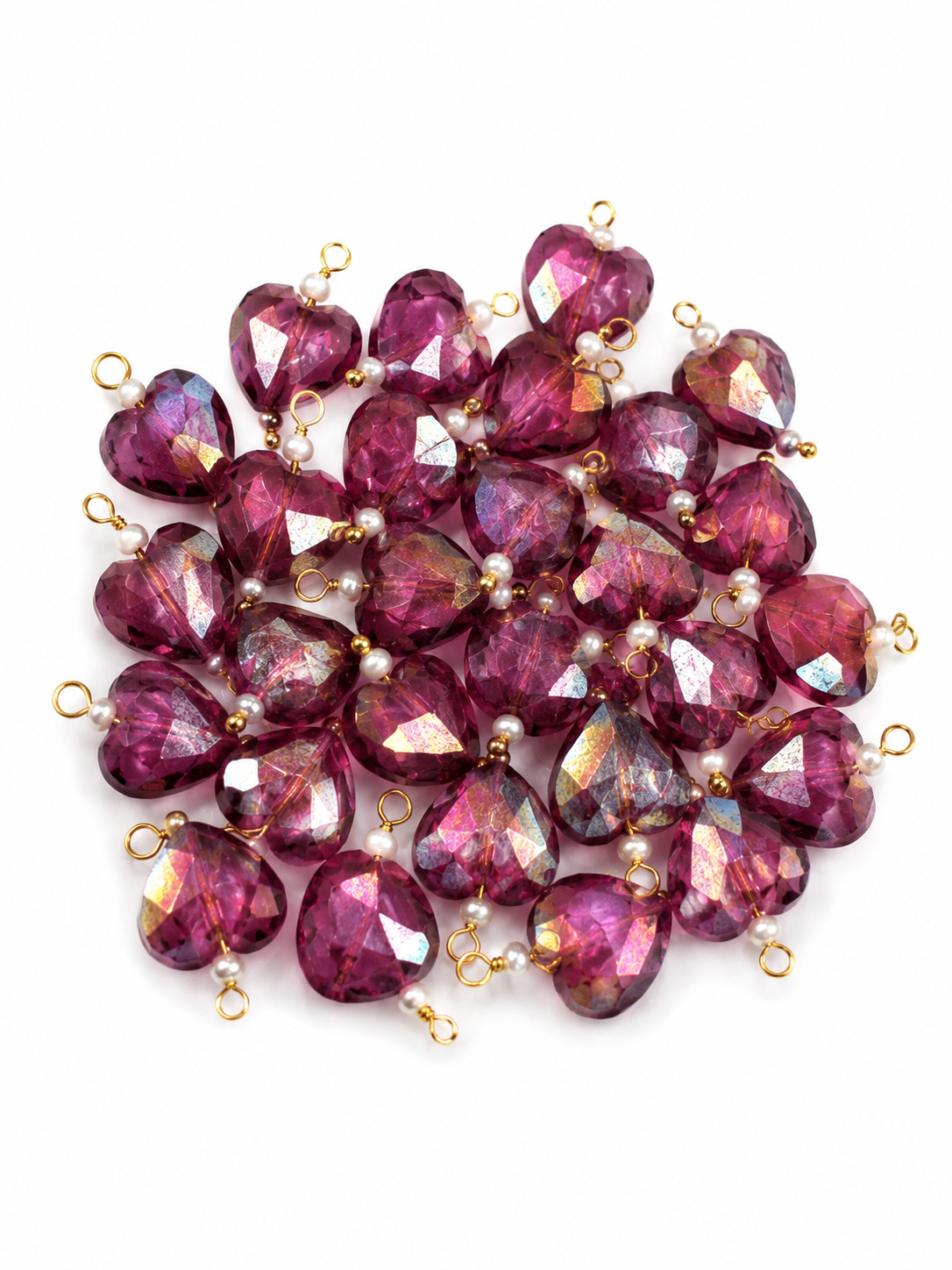 Purple Crystal Heart Decorative Charms – Gold Loop Pendant for DIY Latkan, Jewelry & Ethnic Crafts