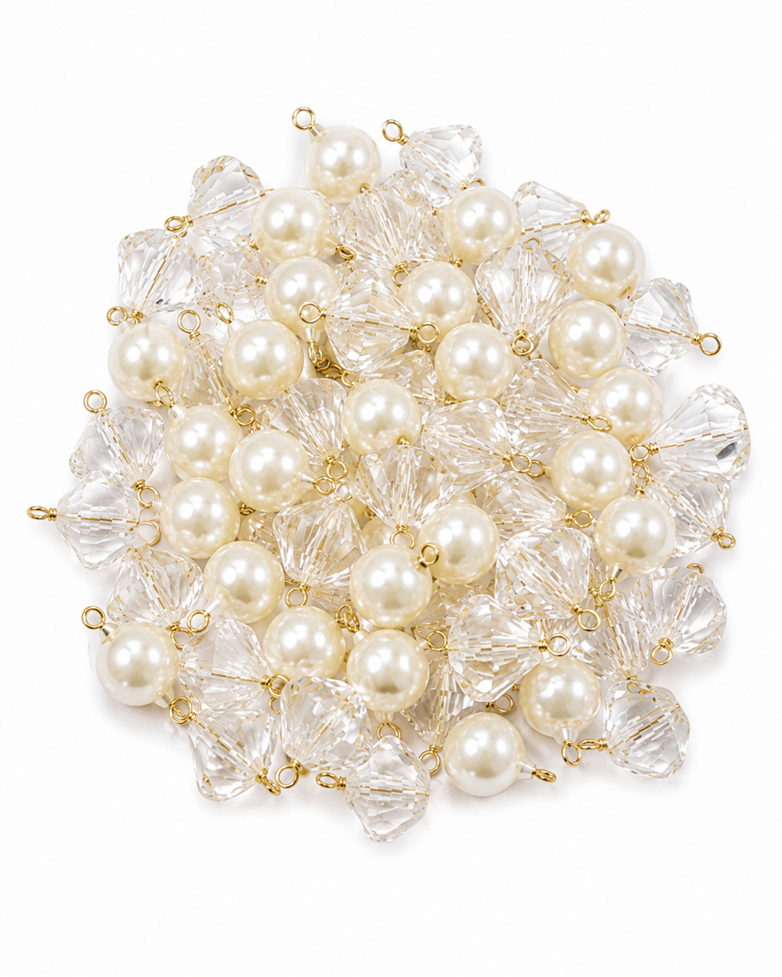 Pearl & Crystal Decorative Tassel Charms – Gold Loop Pendant for DIY Latkan, Potli Bags & Ethnic Crafts (Mixed Design)