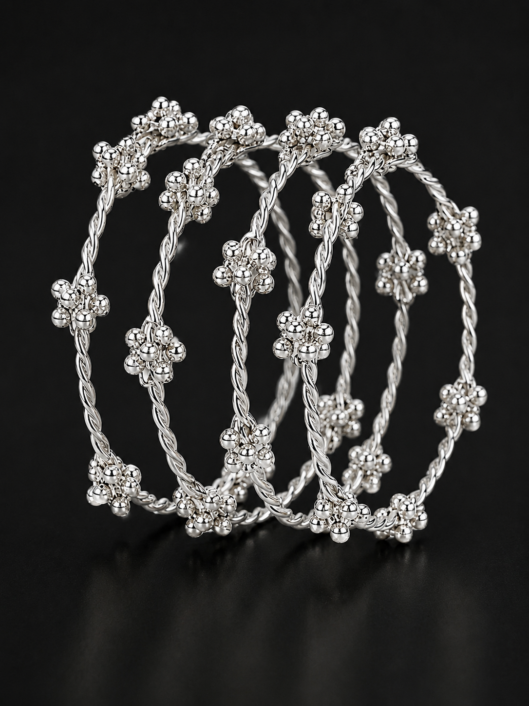 Silver Ghungroo Cluster Bangles – Set of 2