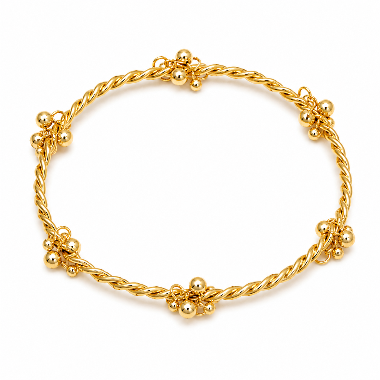 Traditional Gold Twisted Bangles with Ghungroo Charms (Set of 2) | Ethnic Kada Bangles for Women