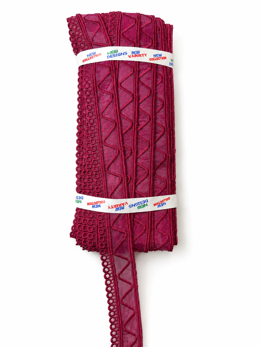 Wine Red Embroidered Lace Trim – Decorative Eyelet Mesh Border for Sewing & Fashion Projects