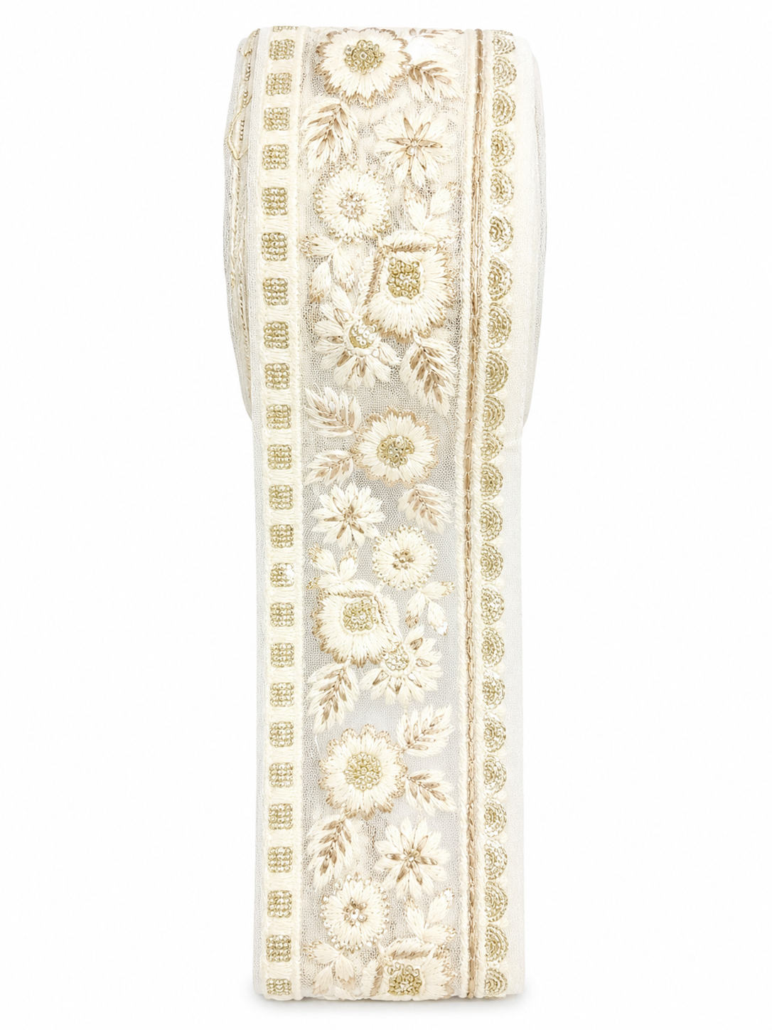 Premium Floral Embroidered Lace Trim – Ivory/Cream