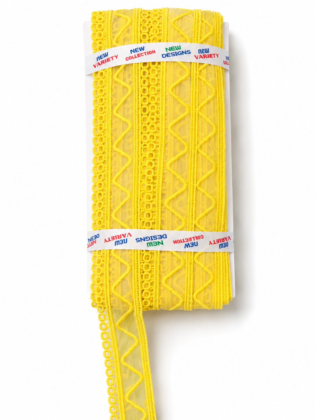 Bright Yellow Embroidered Lace Trim – Decorative Eyelet Mesh Border for Sewing & Craft Projects