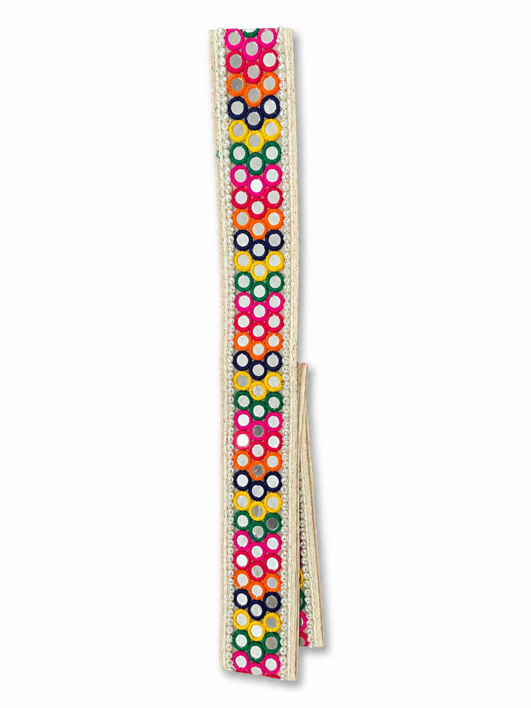 Multicolor Mirror Embroidered Lace Trim – Premium Decorative Border | Approx. 2 Yards