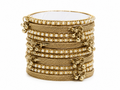 Gold Pearl Designer Bangle Set with Hanging Charms | Traditional Punjabi Bangles for Women