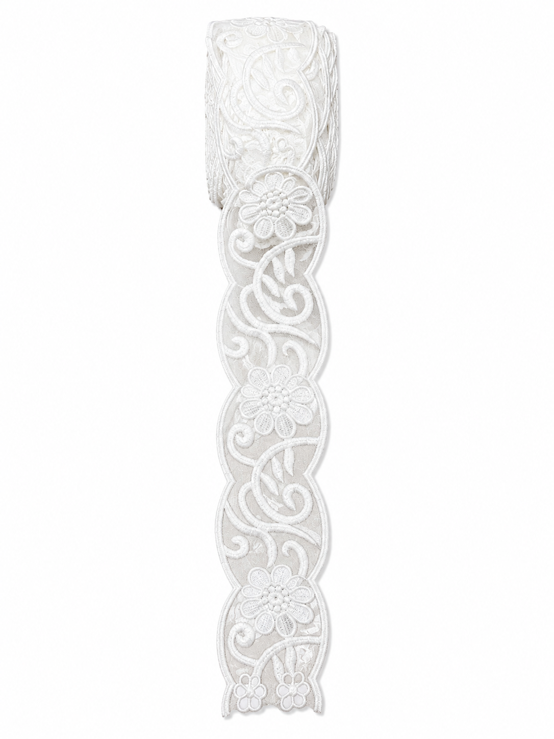 Premium White Floral Embroidered Lace Trim – Decorative Scalloped Border (Sold by Meter)