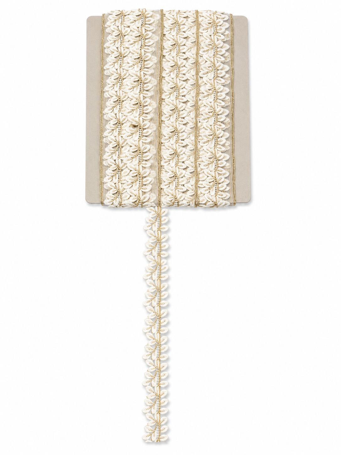 White & Gold Leaf Embroidered Lace Trim