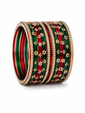 Red & Green Crystal Stonework Bangles – Set of 12
