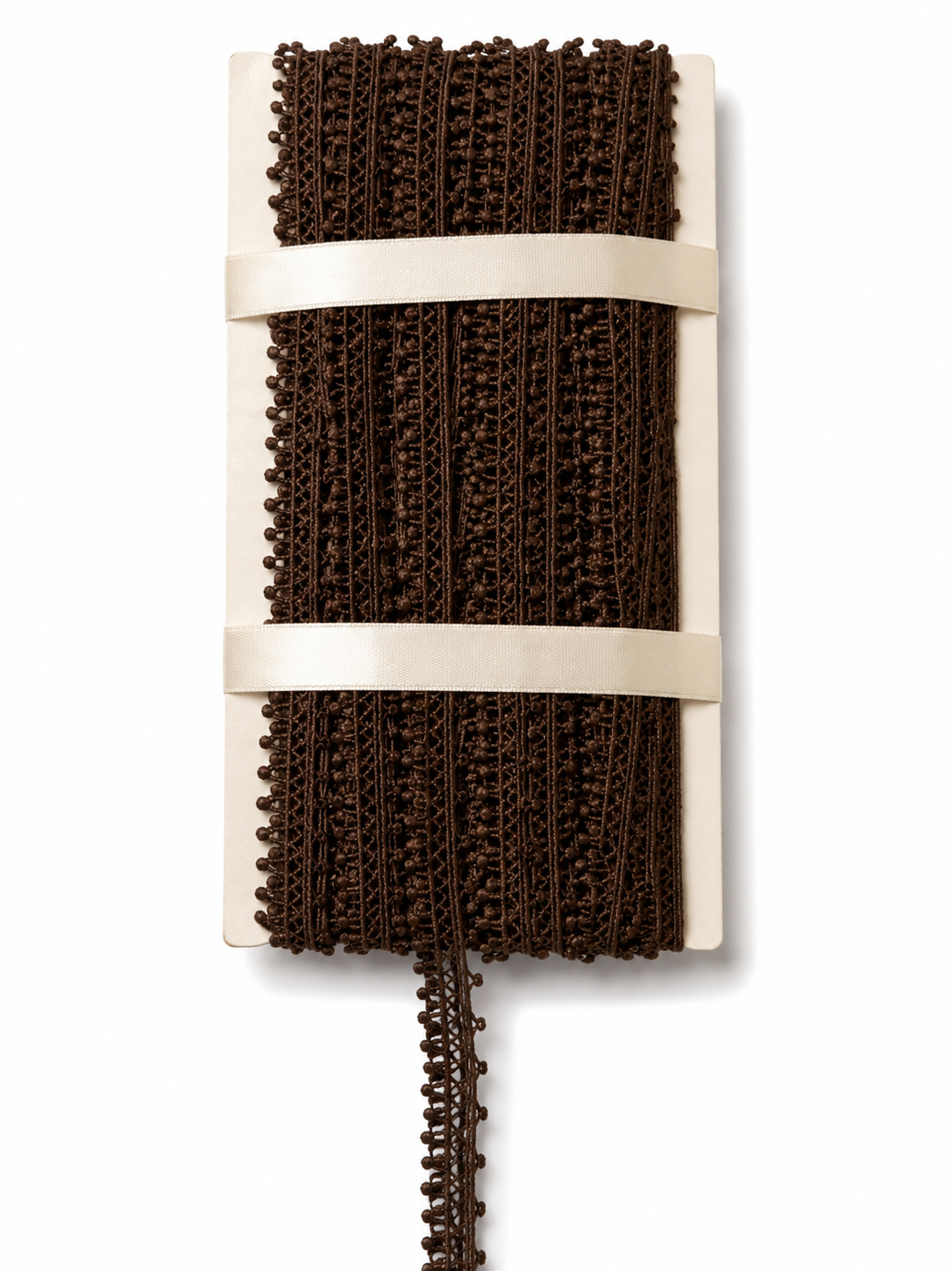 🤎 Brown Pom Pom Lace Trim – Decorative Beaded Border Lace