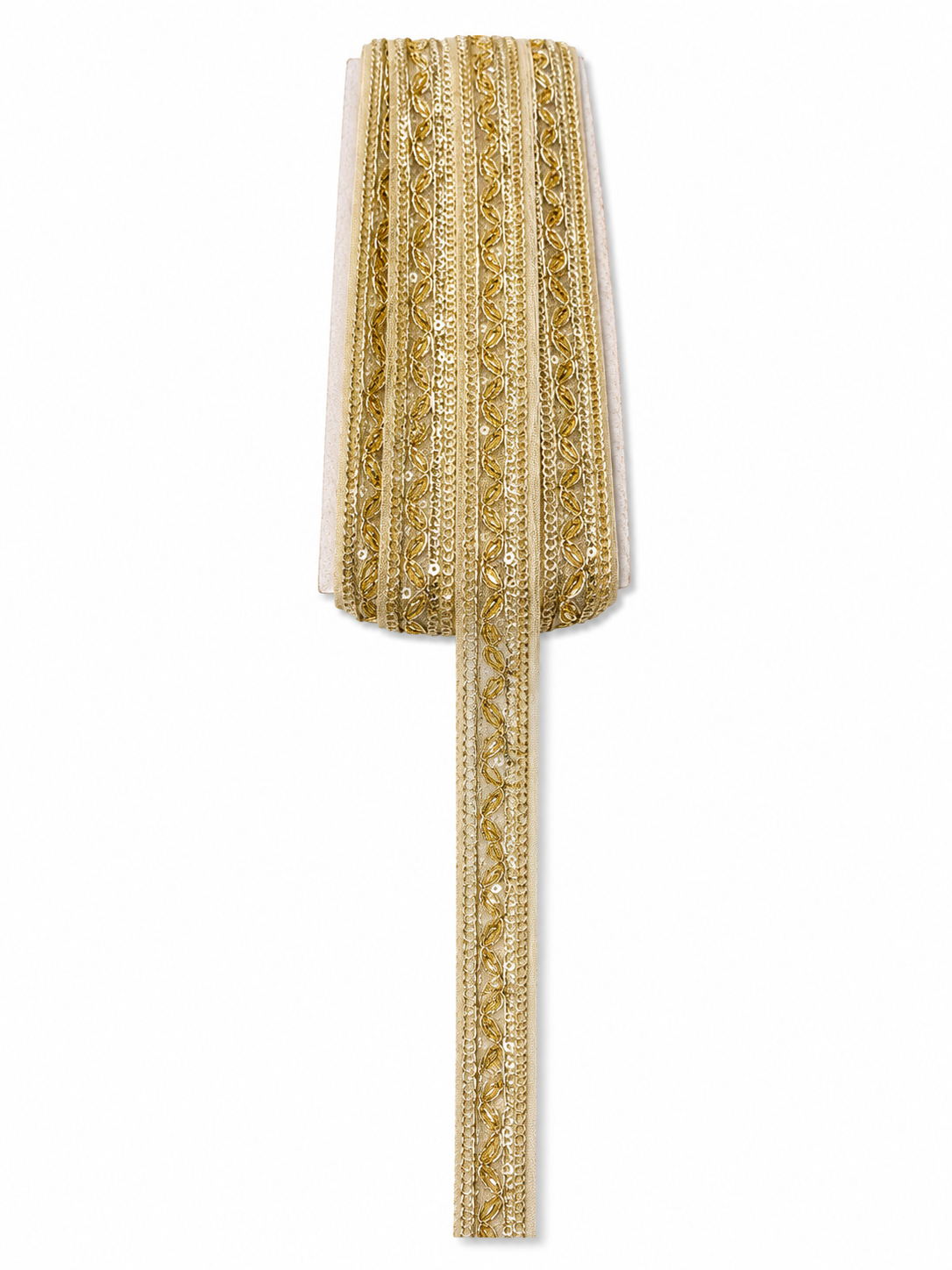 Premium Gold Sequin Embroidered Lace Trim – Decorative Border (Sold by Meter)