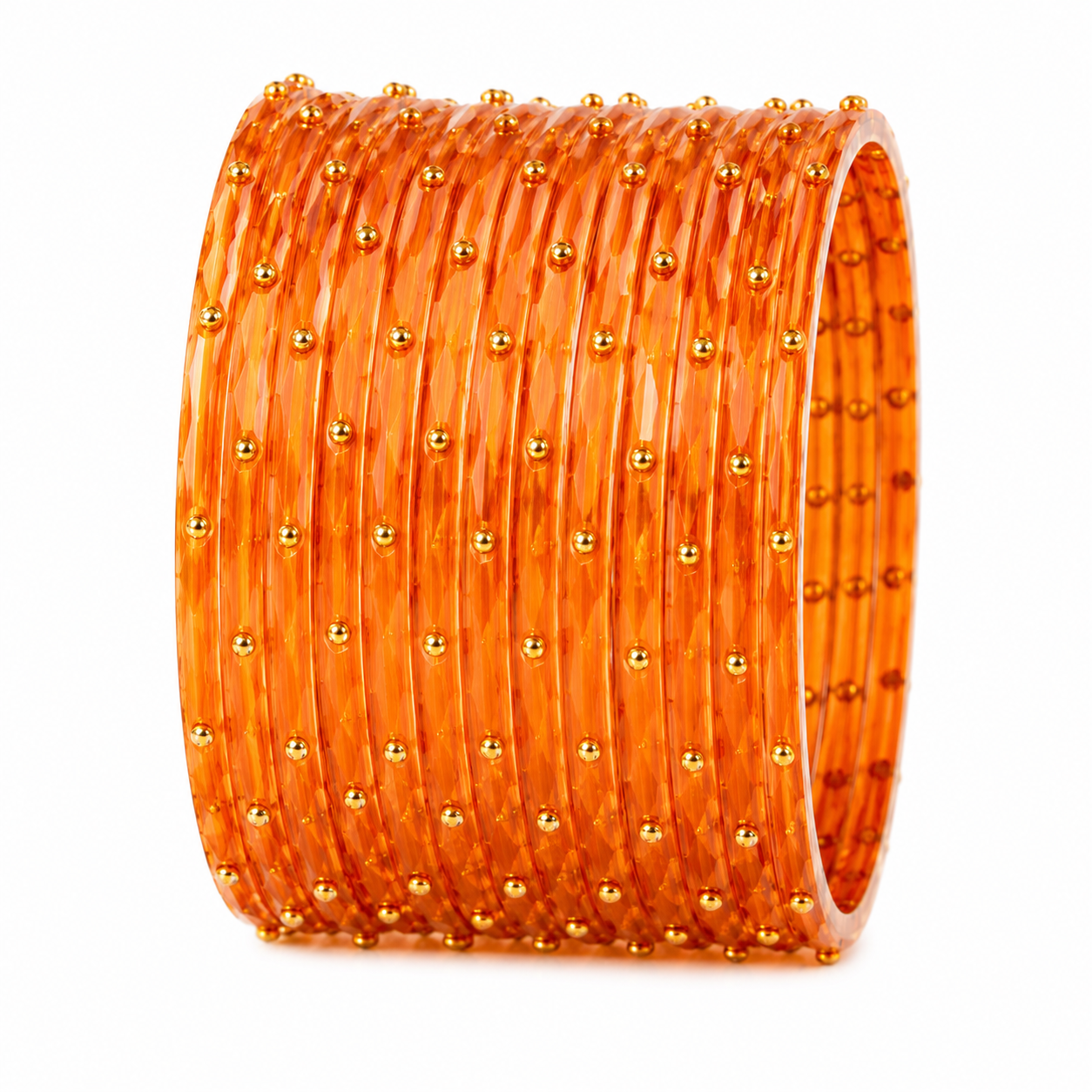 Orange Crystal Bangles Set (12 Bangles) with Gold Stud Detailing | Traditional Ethnic Bangles for Women