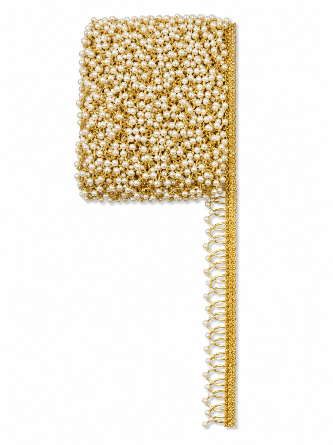 Premium Gold Pearl Beaded Lace Trim – Decorative Border (Sold by Meter)