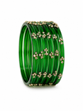Emerald Green Crystal Stonework Bangles – Set of 12