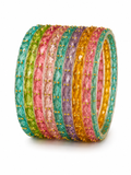 Pastel Multicolor Crystal Bangle Set (12 Bangles) with Gold Stud Detailing | Traditional Punjabi Bangles for Women