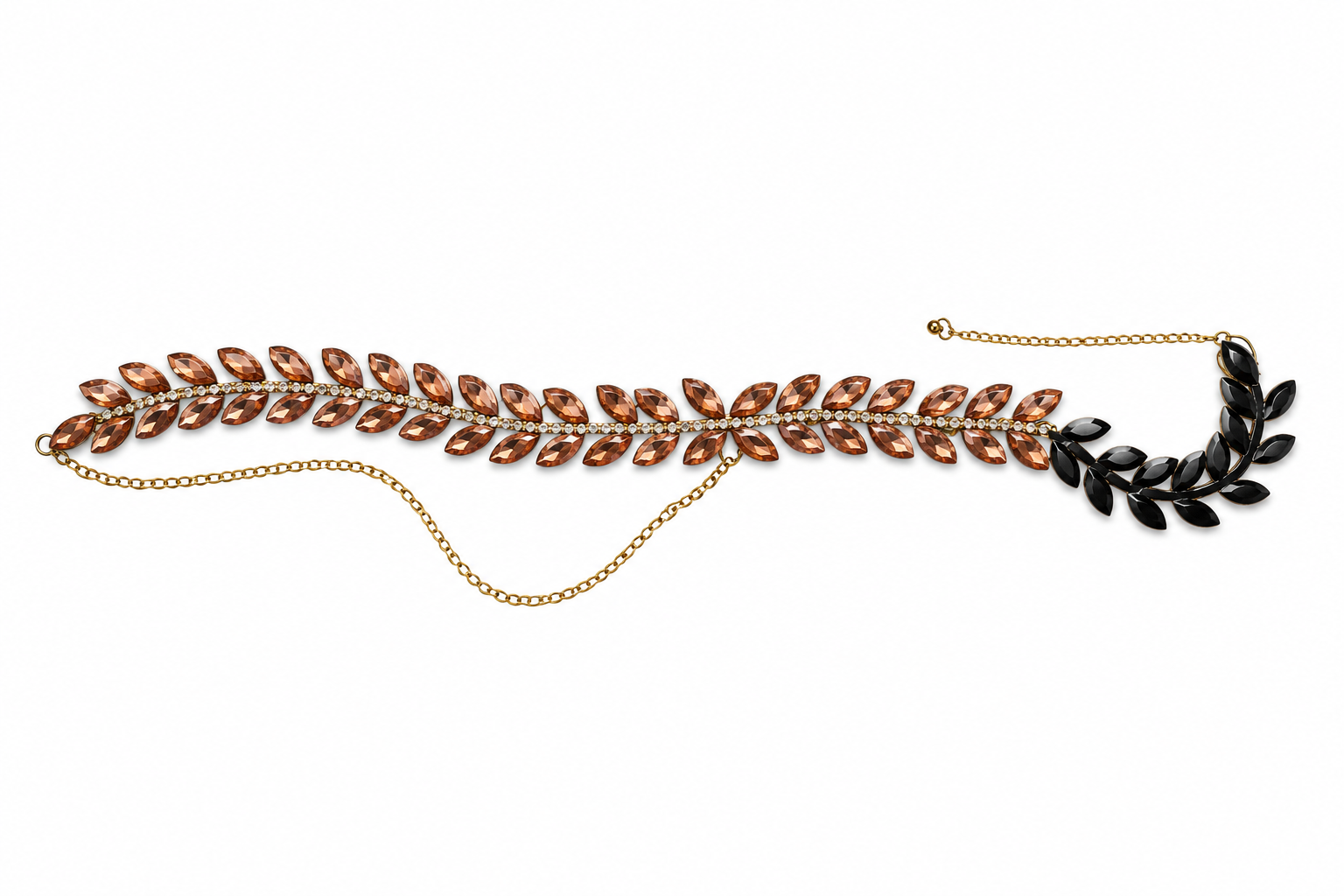Brown & Black Leaf Crystal Waist Belt (Kamarband) | Adjustable Bridal Saree & Lehenga Jewelry