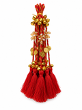 Red Bridal Latkan Tassels with Golden Ghungroo, Coins & Crystal Beads – Decorative Hanging for Lehengas, Blouses & Potli Bags (Pack of 2 Tassels)