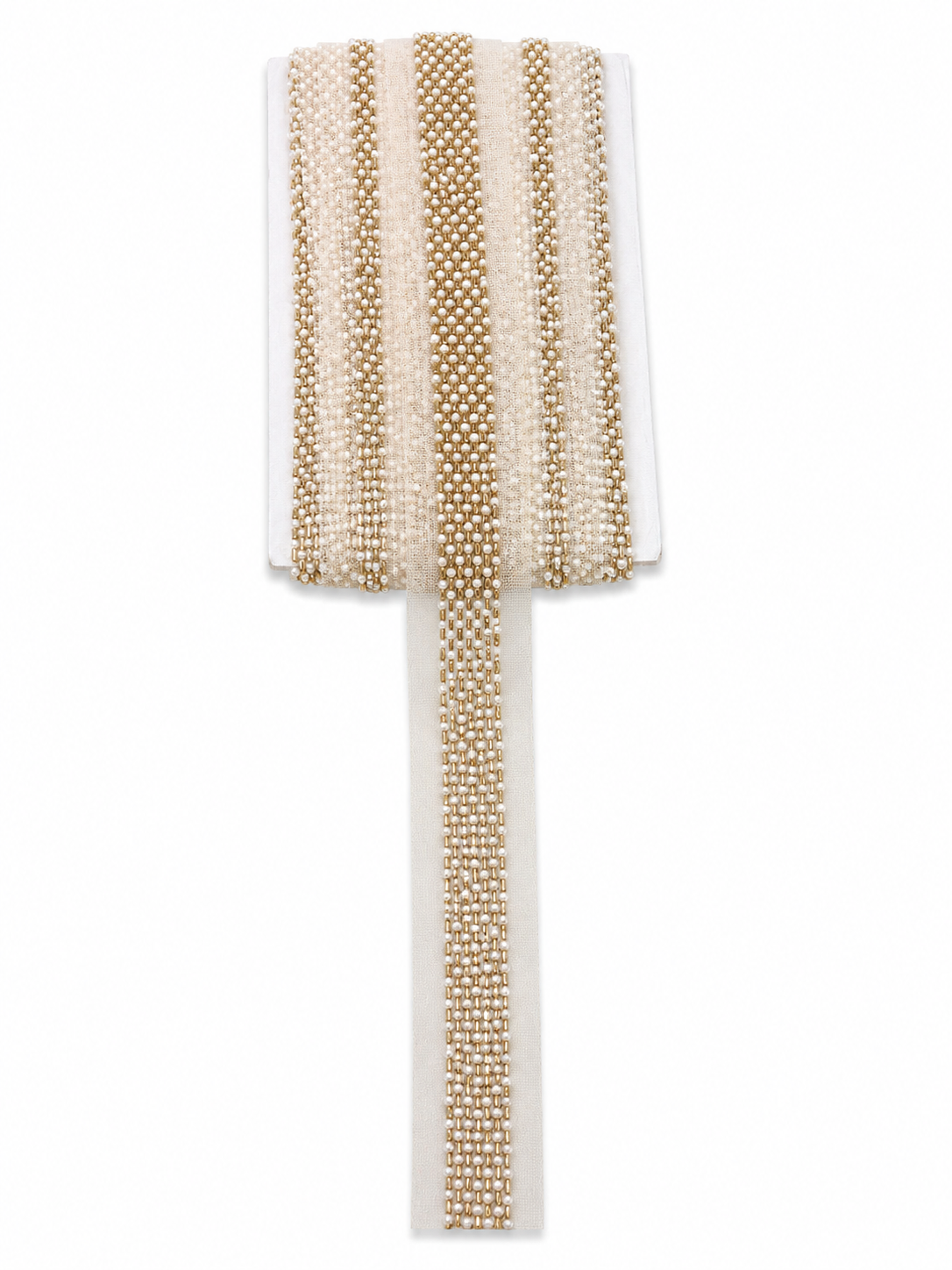 Luxury Gold & Pearl Beaded Trim – Decorative Mesh Border Lace (Sold by the Meter)