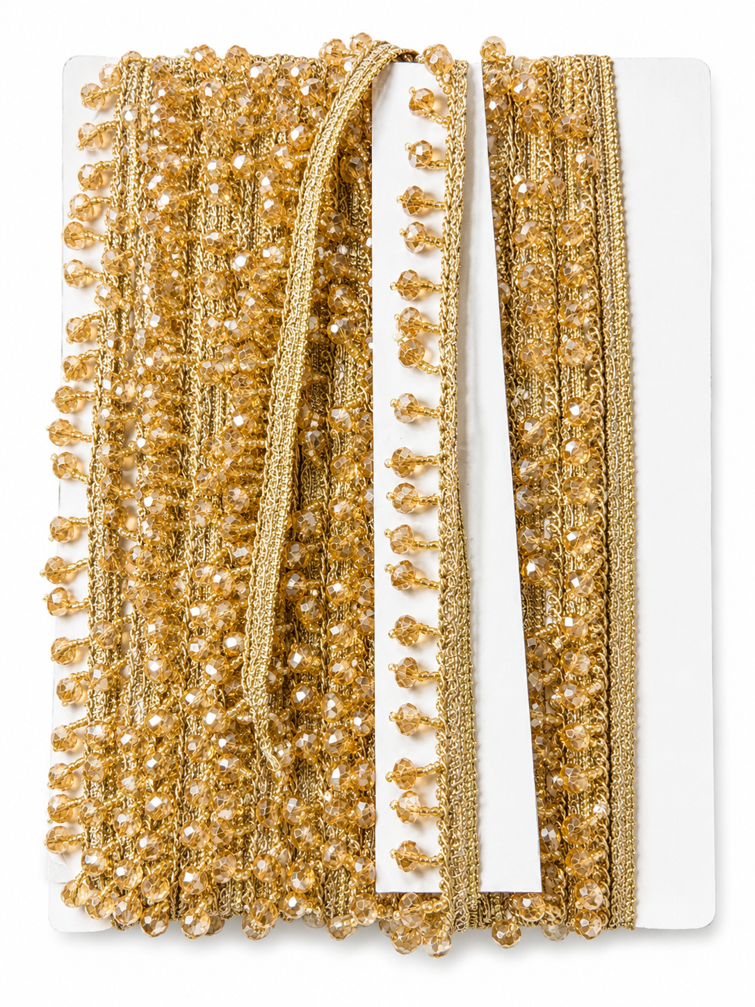 Luxury Crystal Beaded Lace Trim – Gold Decorative Border for Bridal Wear, Dresses & Designer Projects