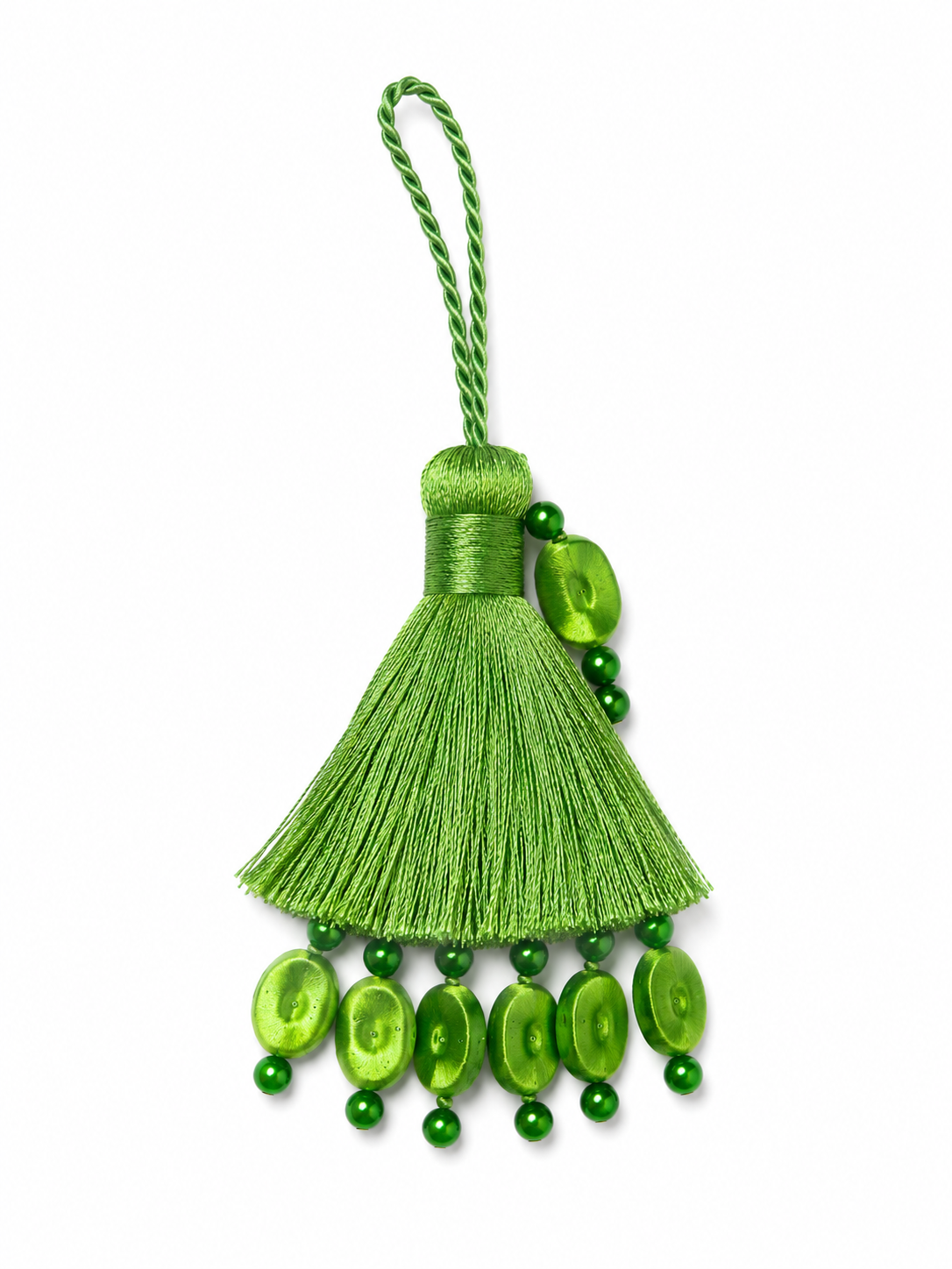 Green Thread Tassel Latkan with Hanging Beads – 1 Piece