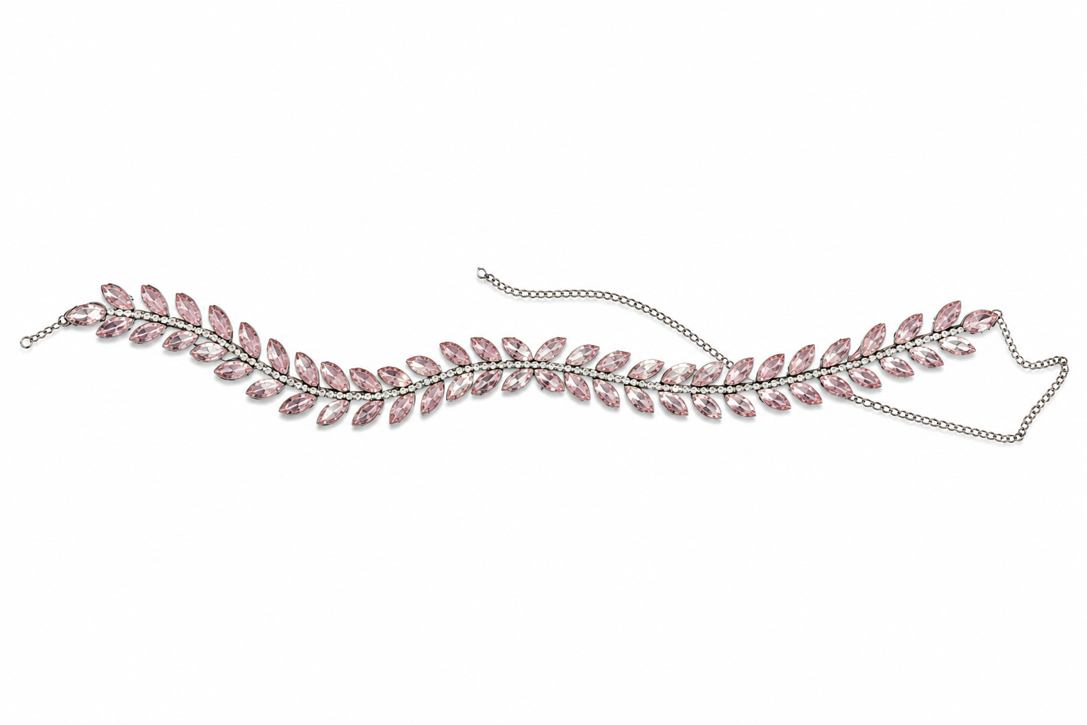 Pink Leaf Crystal Wave Waist Belt (Kamarband) | Adjustable Bridal Saree & Lehenga Belt
