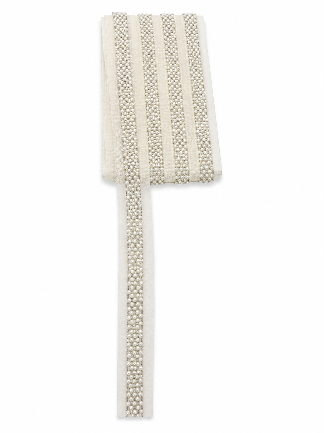 Elegant Pearl Beaded Trim Lace – Ivory Decorative Border (Sold by the Meter)