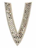 Premium Silver Mirror Neck Patch – Embroidered V-Neck Appliqué (1 Piece)