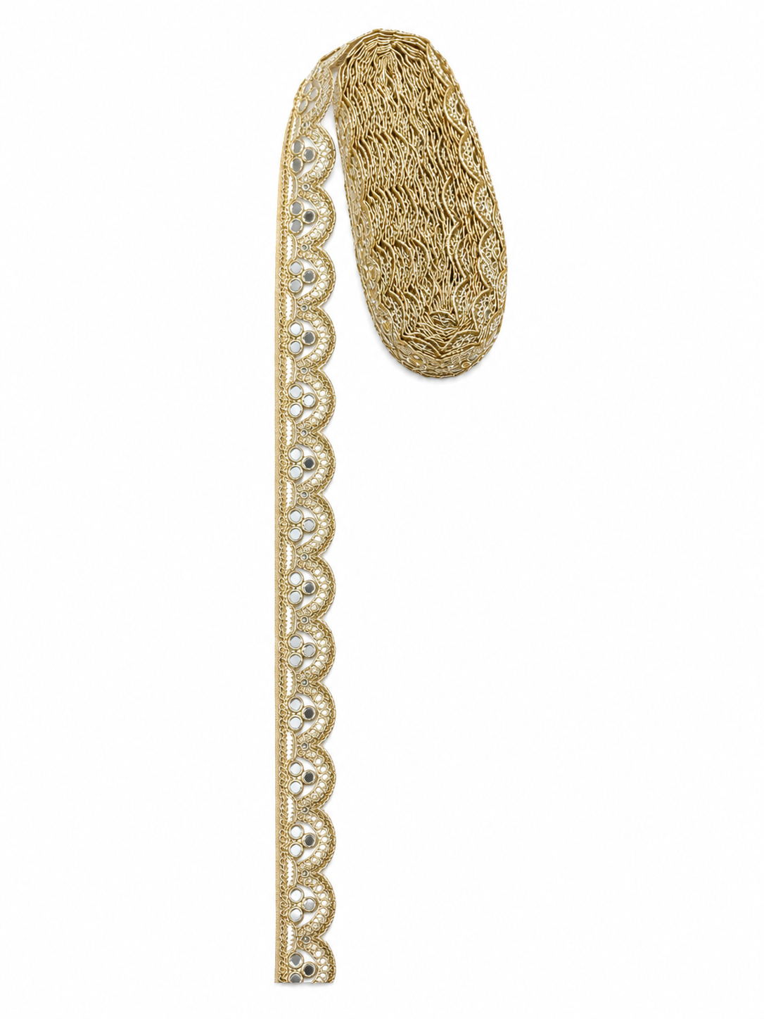 Gold Mirror Scalloped Lace Trim – Decorative Border Lace | Sold by the Meter