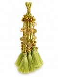 Light Green Bridal Latkan Tassels with Golden Ghungroo, Coins & Crystal Beads – Decorative Hanging for Lehengas, Blouses & Potli Bags (Pack of 2 Tassels)