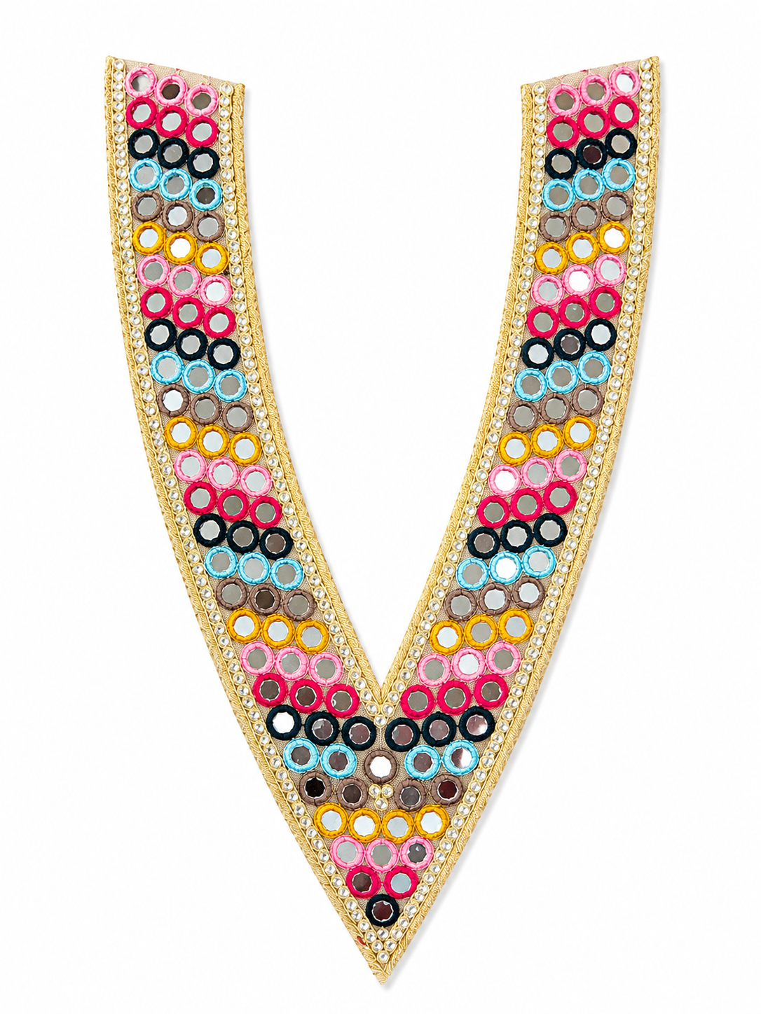 Premium Multicolor Mirror Neck Patch – Embroidered V-Neck Appliqué (1 Piece)