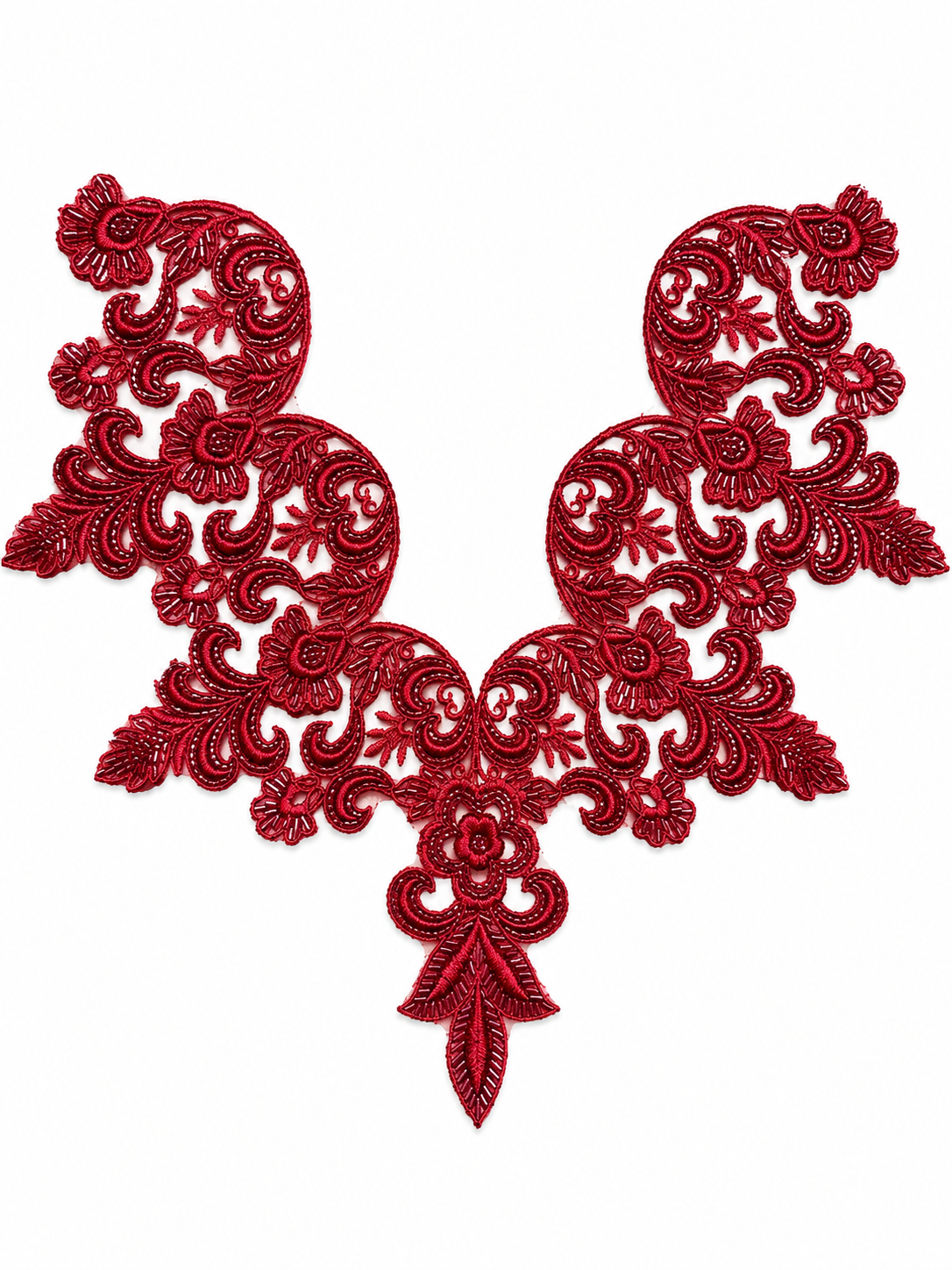 Burgundy Floral Lace Neck Appliqué – Embroidered V-Neck Sew-On Patch for Kurtis, Blouses & Dresses