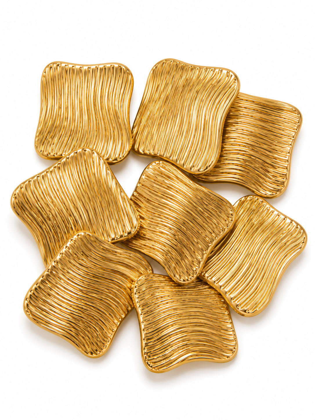 Gold Wavy Square Decorative Charm – Textured Metallic Pendant for DIY Latkan, Jewelry & Craft Projects