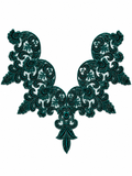 Emerald Green Floral Lace Neck Appliqué – Embroidered V-Neck Sew-On Patch for Kurtis, Blouses & Dresses
