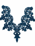 Navy Blue Floral Lace Neck Appliqué – Embroidered V-Neck Sew-On Patch for Kurtis, Dresses & Blouses