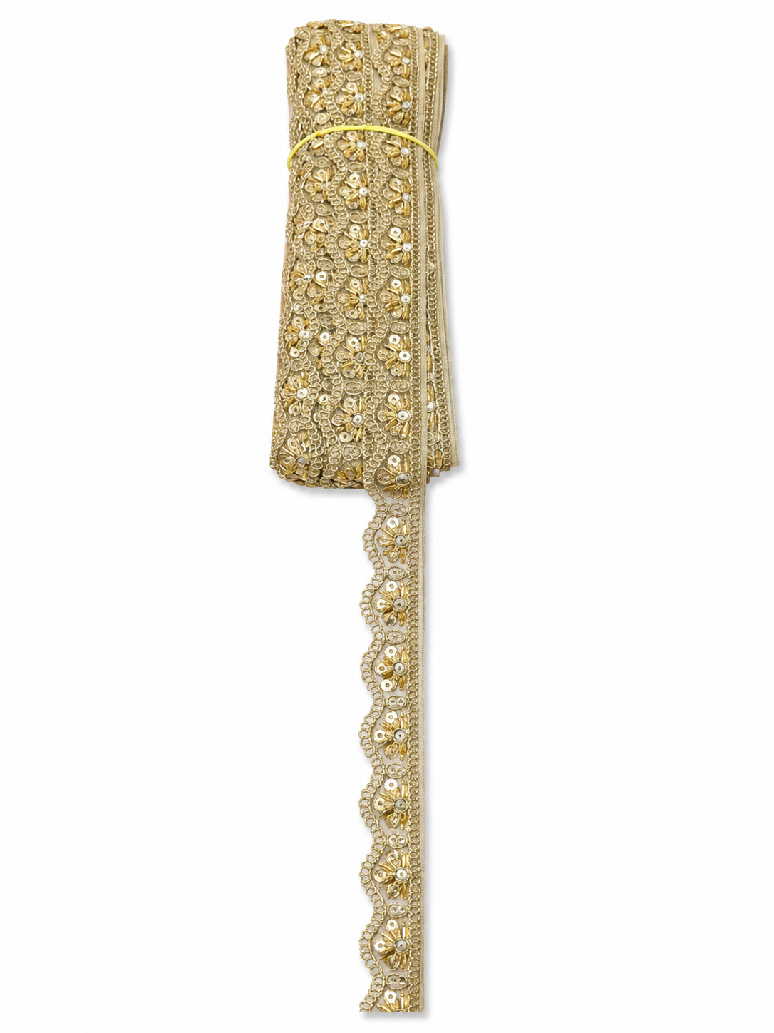 Gold Floral Sequin Embroidered Lace Trim