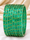 Emerald Green Crystal Bangle Set (12 Bangles) with Gold Stud Detailing | Traditional Punjabi Bangles for Women