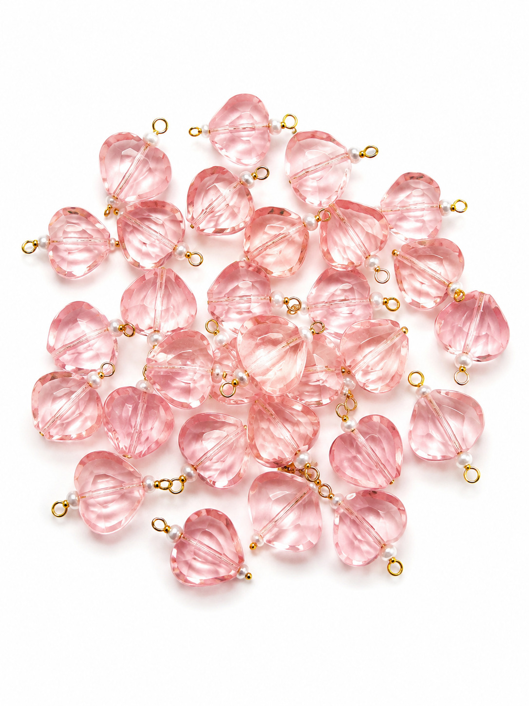 Pink Crystal Heart Decorative Charms – Gold Loop Pendant for DIY Latkan, Jewelry & Ethnic Crafts