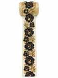 Premium Black & Gold Floral Embroidered Lace Trim – Luxury Decorative Border (Sold by Meter)