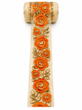 Premium Orange & Gold Floral Embroidered Lace Trim – Designer Decorative Border (Sold by Meter)