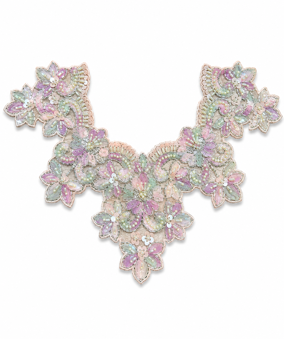 Premium Designer Beaded Neckline Patch – Pastel Multicolor Floral Embroidery