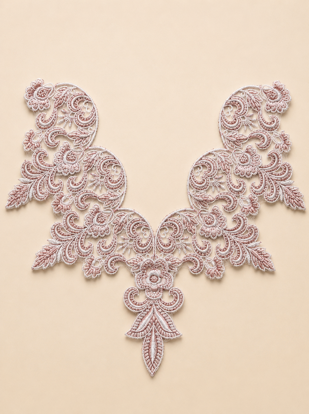 Premium Designer Neckline Patch – Blush Pink Floral Embroidery