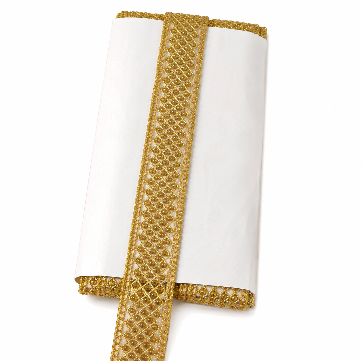 Golden Diamond Pattern Lace Trim – Decorative Embroidered Border for Saree & Dresses