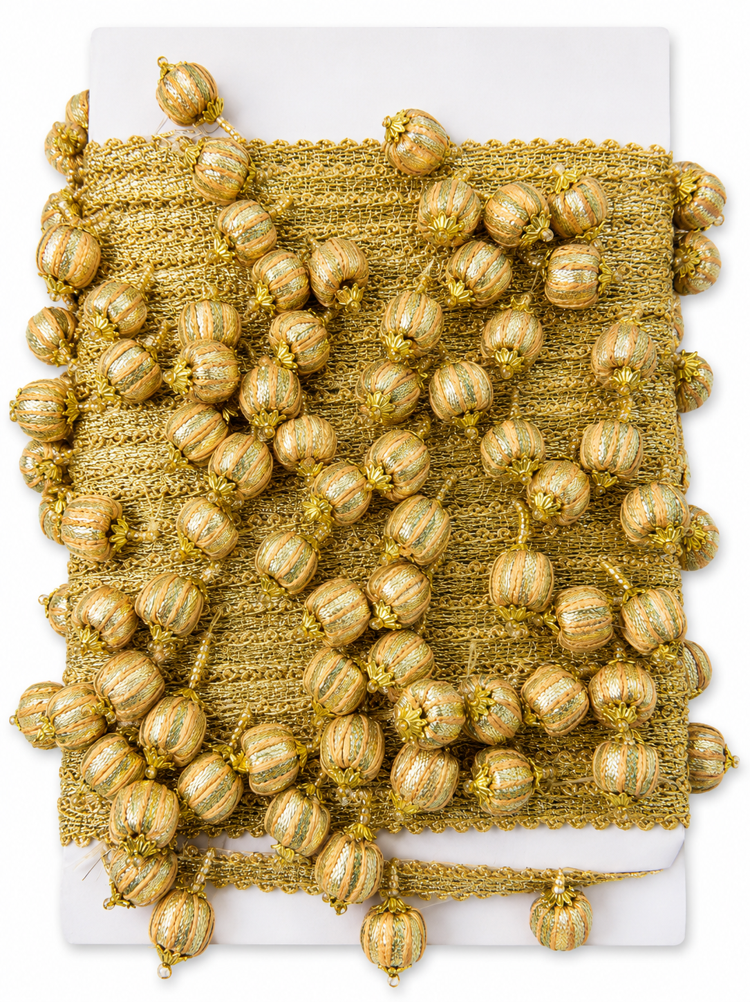 Decorative Latkan Ball Trim – Gold Hanging Tassel Bead Lace for Sarees, Lehengas & Home Décor